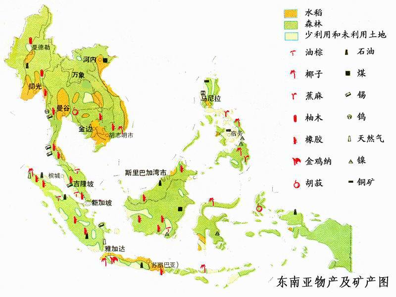 Important crops and distribution in Southeast Asia
